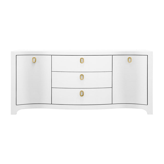 Worlds Away Paulina Modern Classic White Textured Linen Buffet Cabinet at Fig Linens and Home 1