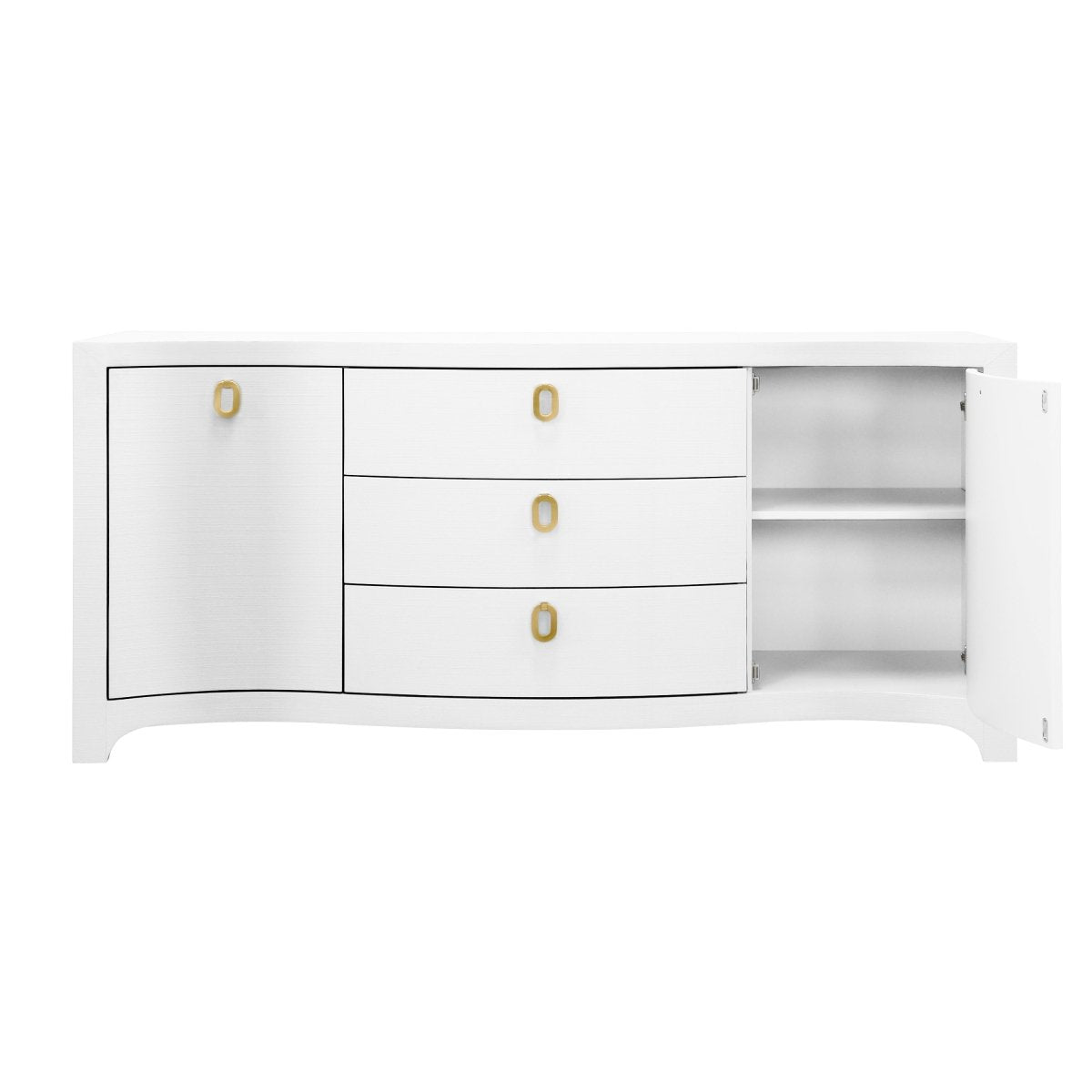 Worlds Away Paulina Modern Classic White Textured Linen Buffet Cabinet at Fig Linens and Home 3