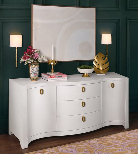 Worlds Away Paulina Modern Classic White Textured Linen Buffet Cabinet at Fig Linens and Home 2