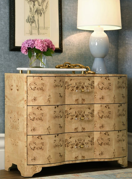Plymouth Burl Wood Drawer Chest by Worlds Away at Fig Linens and Home - Lifestyle 1