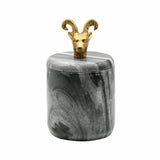 Rammy Marble Container with Brass Ram Handle by Worlds Away 4" Dia x 7"H GREY at FIG LINENS AND HOME 1