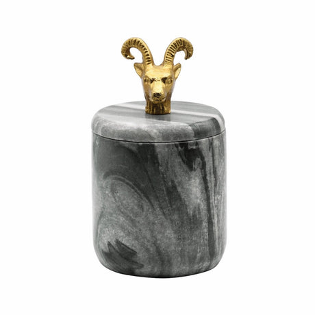 Rammy Marble Container with Brass Ram Handle by Worlds Away 4" Dia x 7"H GREY at FIG LINENS AND HOME 1