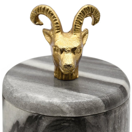 Rammy Marble Container with Brass Ram Handle by Worlds Away 4" Dia x 7"H GREY at FIG LINENS AND HOME 3