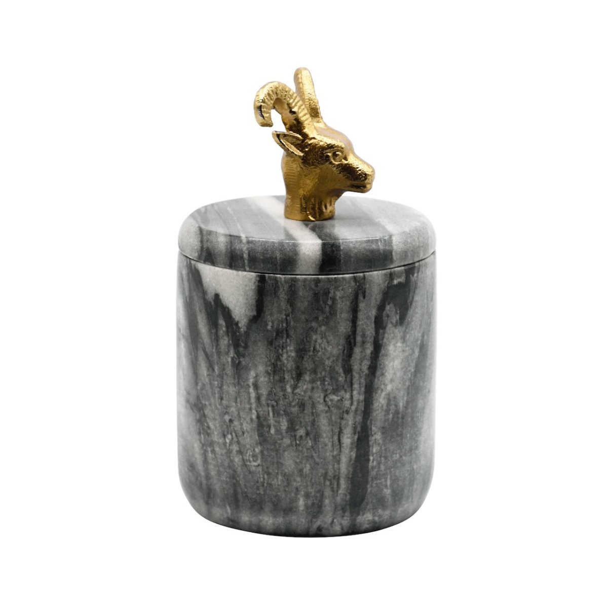Rammy Marble Container with Brass Ram Handle by Worlds Away 4" Dia x 7"H GREY at FIG LINENS AND HOME 2