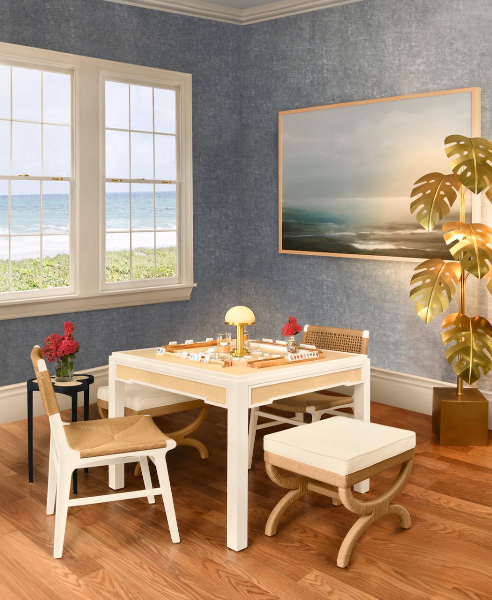 Robin Grasscloth Natural Game Table by Worlds Away at Fig Linens and Home - Lifestyle 2
