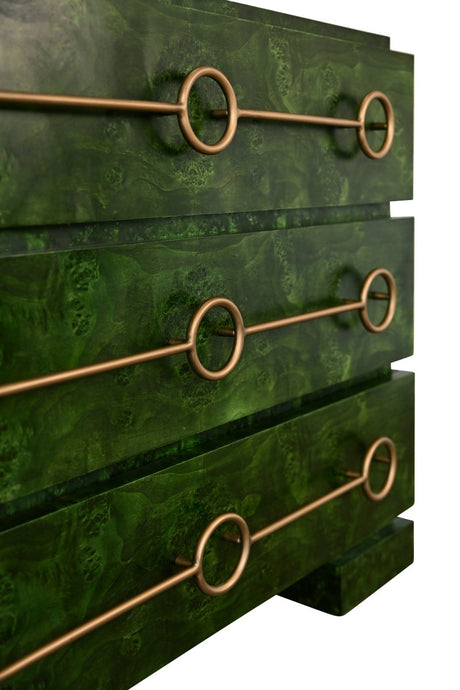 Roderick Emerald Burlwood Dresser by Worlds Away - Cabinet Detail View at Fig Linens and Home 1