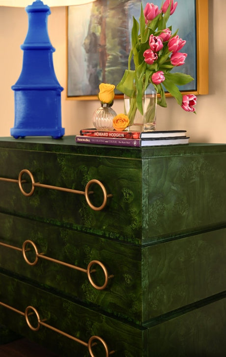 Roderick Emerald Burlwood Dresser by Worlds Away - Cabinet Lifestyle View at Fig Linens and Home 2