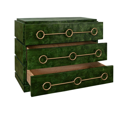 Roderick Emerald Burlwood Dresser by Worlds Away - Cabinet Drawers Open View at Fig Linens and Home