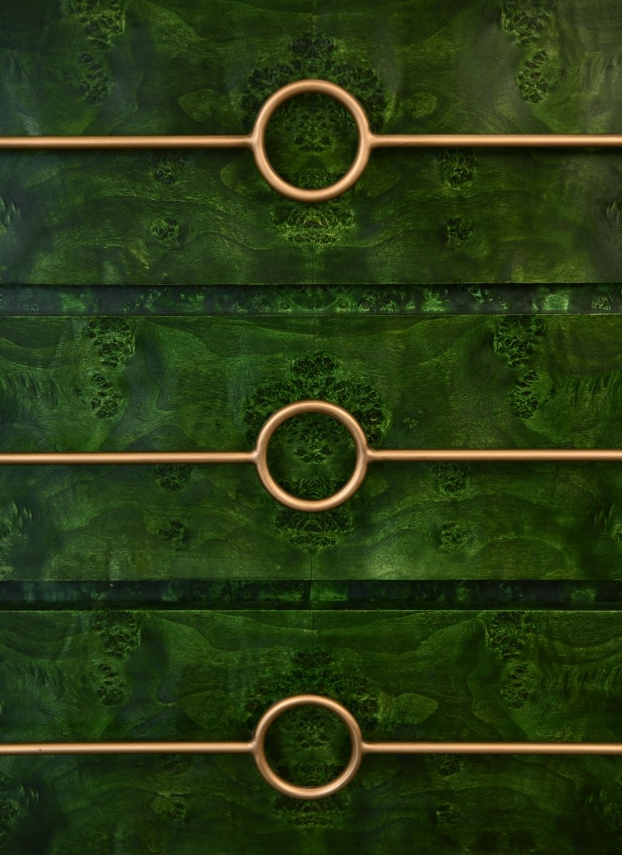 Roderick Emerald Burlwood Dresser by Worlds Away - Cabinet Detail View at Fig Linens and Home 3