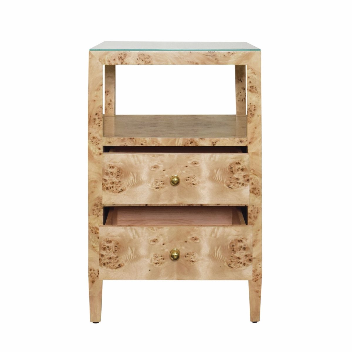 Roscoe Burlwood Side Table by Worlds Away at Fig Linens and Home - Drawers Open