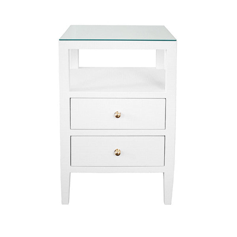 Worlds Away White Side Table - Roscoe 2 Drawers with Glass Top at Fig Linens and Home