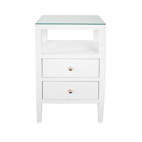 Worlds Away White Side Table - Roscoe 2 Drawers with Glass Top at Fig Linens and Home