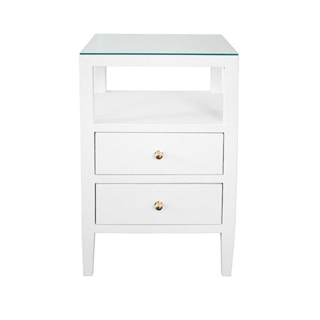 Worlds Away White Side Table - Roscoe 2 Drawers with Glass Top at Fig Linens and Home