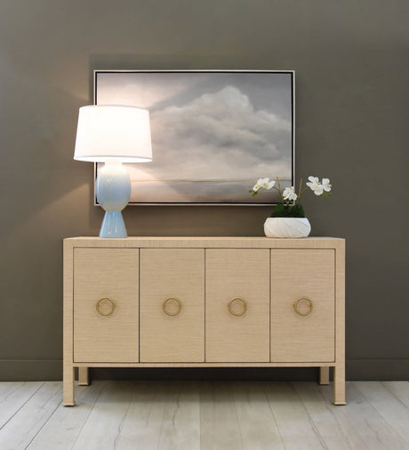 Rue Natural Grasscloth Buffet Table with 4 Doors by Worlds Away - Lifestyle 1