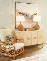 Rue Natural Grasscloth Buffet Table with 4 Doors by Worlds Away - Lifestyle 3