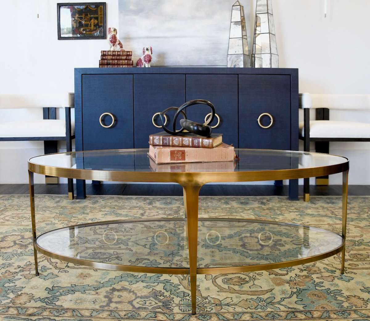 Rue Navy Linen Buffet Table with 4 Doors by Worlds Away - Lifestyle 5