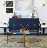 Rue Navy Linen Buffet Table with 4 Doors by Worlds Away - Lifestyle 2