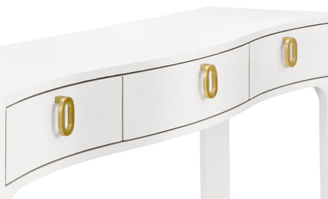 Sabrina White Console Table by Worlds Away at Fig Linens and Home - Curve Detail Angle View 2