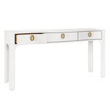 Sabrina White Console Table by Worlds Away at Fig Linens and Home - Drawers Open Angle View 1