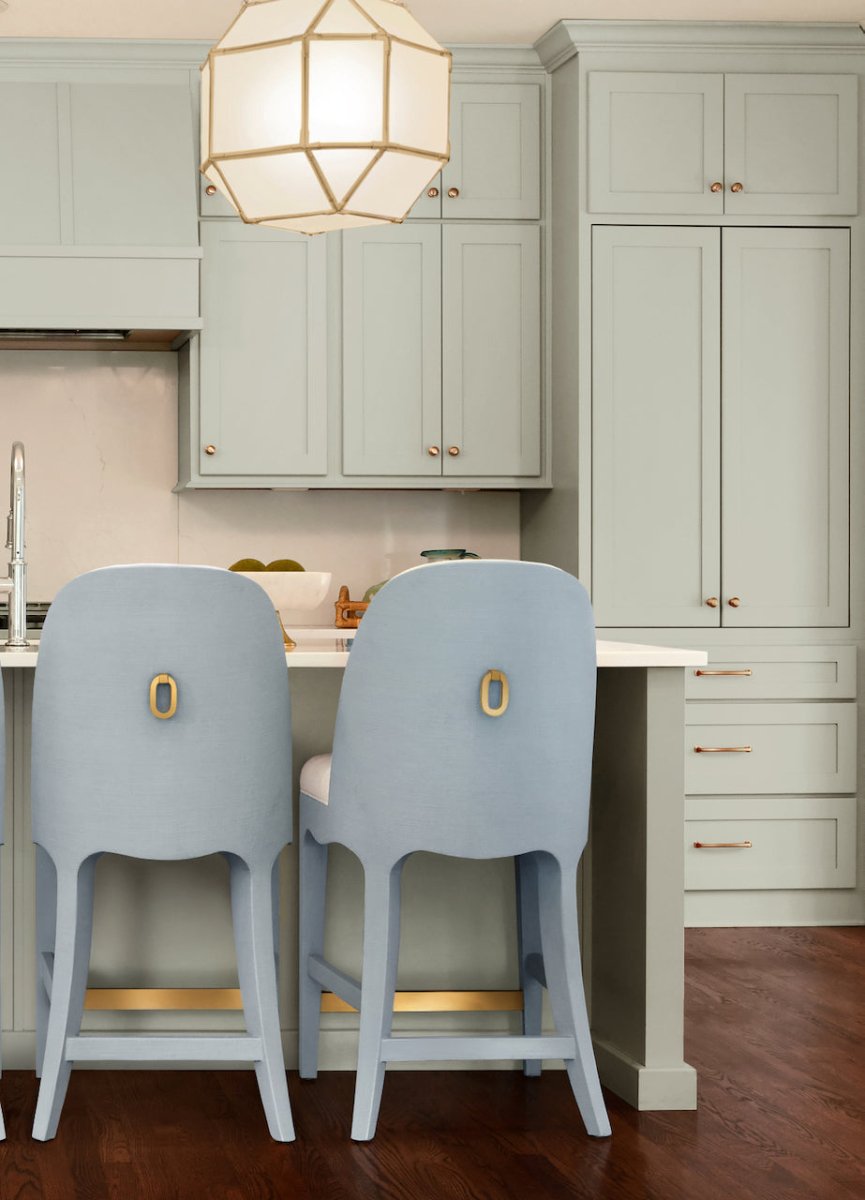 Sadie Light Blue Counter Stool by Worlds Away at Fig Linens and Home - Lifestyle at Kitchen Bar 2