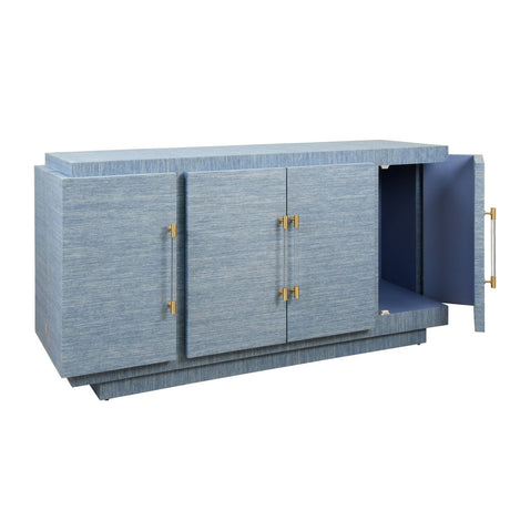 Steele Blue Grasscloth Buffet Cabinet | Worlds Away Sideboard at Fig Linens and Home - Open Doors
