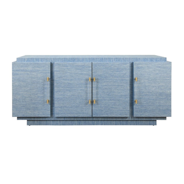 Steele Blue Grasscloth Buffet Cabinet | Worlds Away Sideboard at Fig Linens and Home - Front View