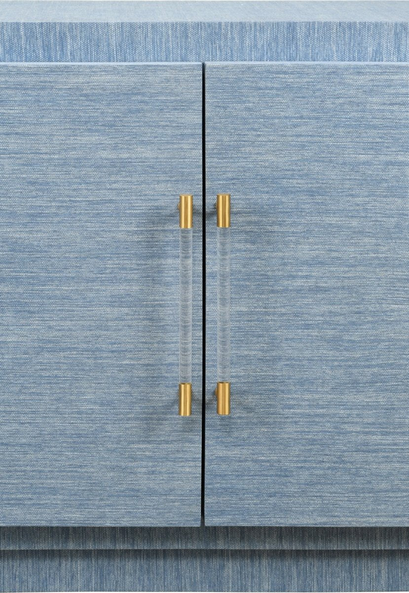 Steele Blue Grasscloth Buffet Cabinet | Worlds Away Sideboard at Fig Linens and Home - Hardware View