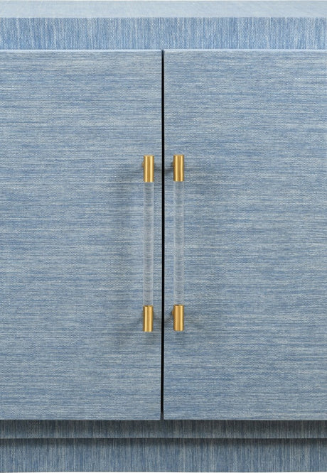 Steele Blue Grasscloth Buffet Cabinet | Worlds Away Sideboard at Fig Linens and Home - Hardware View