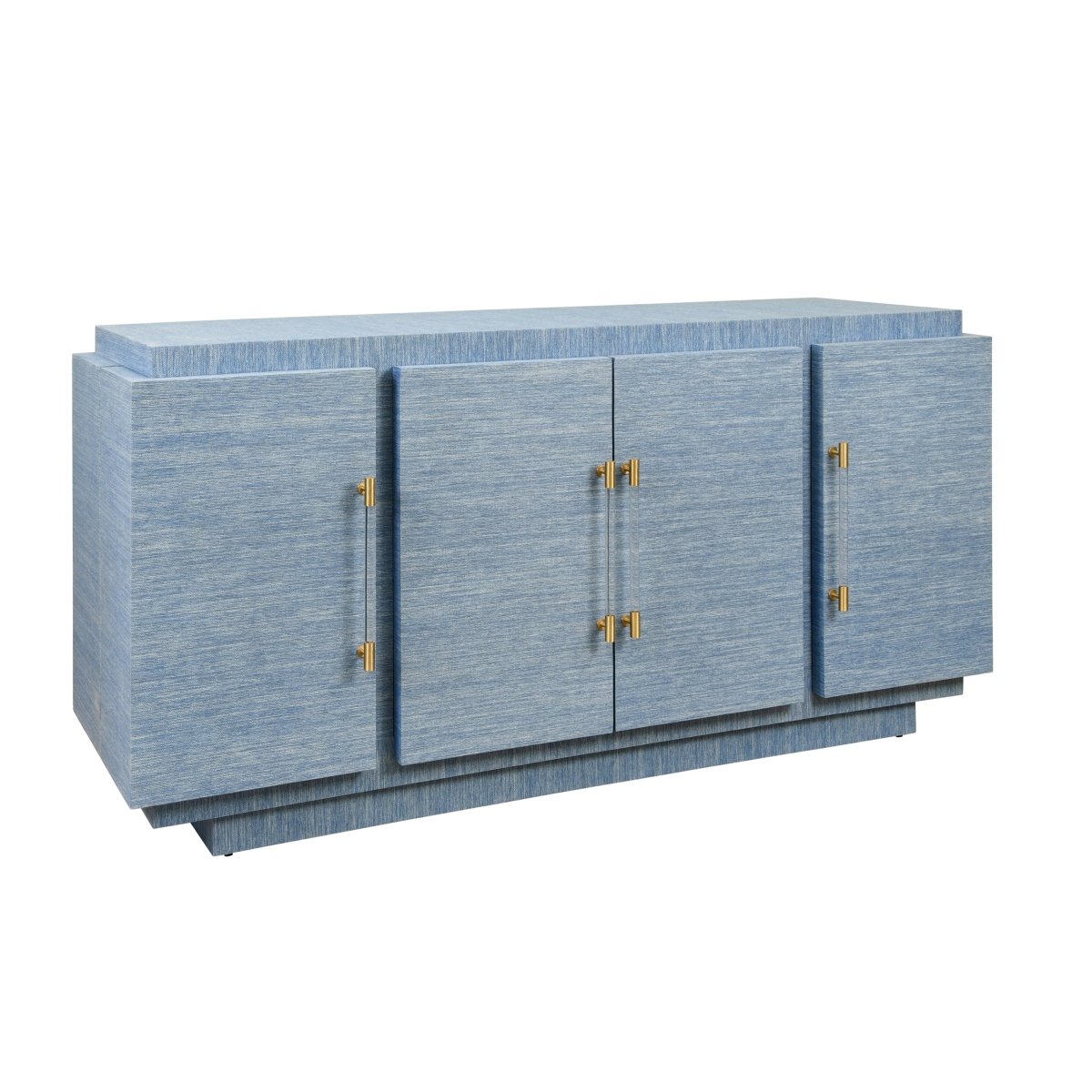 Steele Blue Grasscloth Buffet Cabinet | Worlds Away Sideboard at Fig Linens and Home - Angle View