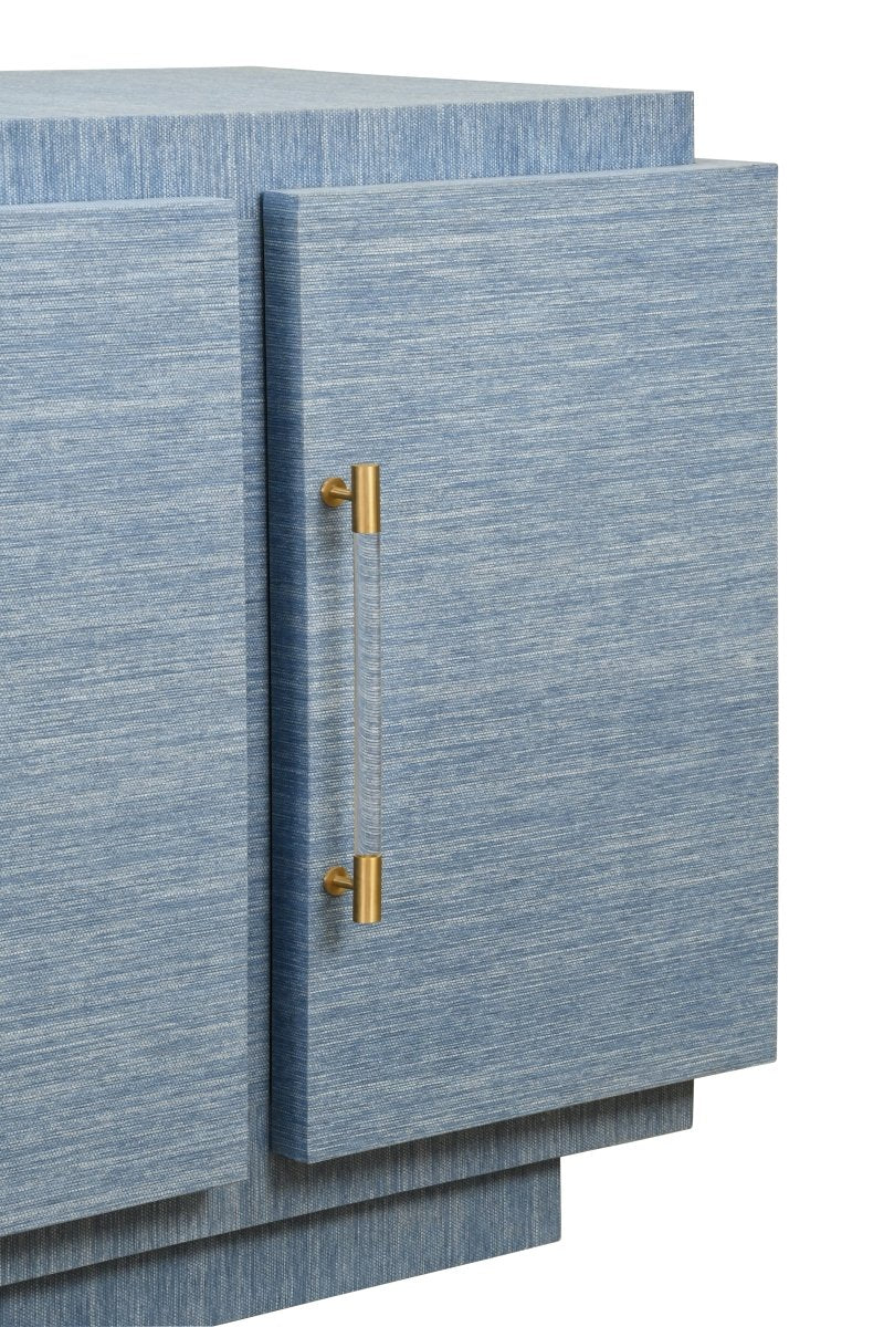Steele Blue Grasscloth Buffet Cabinet | Worlds Away Sideboard at Fig Linens and Home - Hardware 2