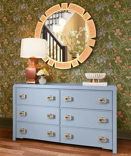 Sunday Round Modern Sunburst Wall Mirror by Worlds Away at Fig LInens and Home - Lifestyle 6