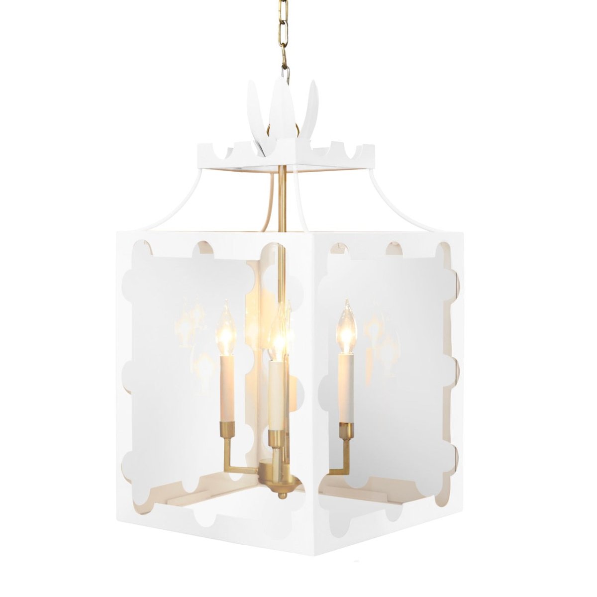 Talula White Pendant Lantern by Worlds Away - Pendant Light Chandelier at Fig Linens and Home - Lit