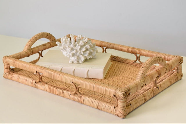 Tatum Rattan Tray by Worlds Away | Coastal Decor at Fig Linens and Home - Shown on Table