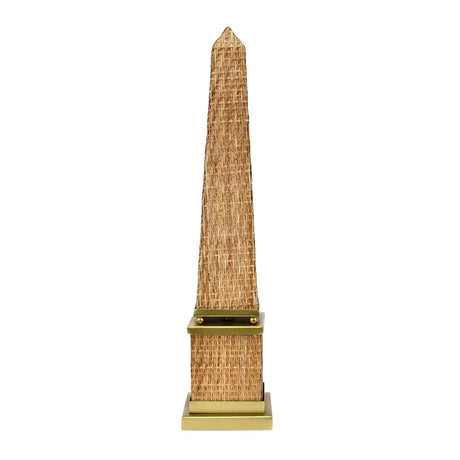 Titus Woven Rattan Obelisk Scultpture by Worlds Away 18.1" H x 3.9" W  x 3.9" D Rattan and Antique Brass at FIG LINENS AND HOME 1