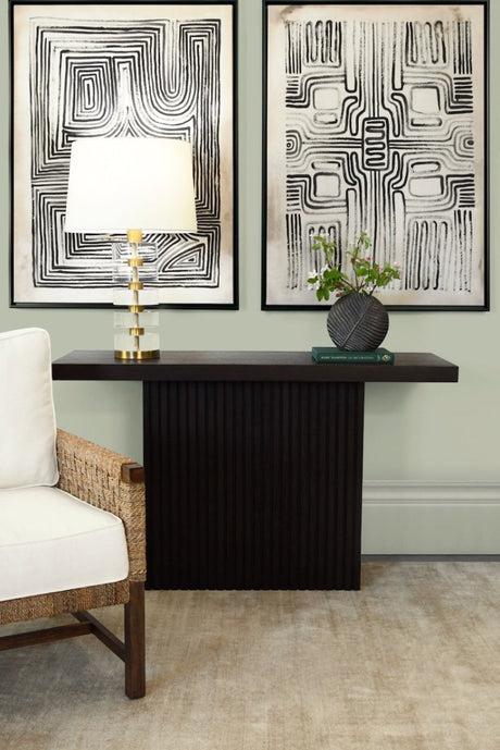 Vanna Dark Espresso Oak Pedestal Base Console Table by Worlds Away 3