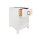 Worlds Away Blair White Side Table at Fig Linens and Home - Drawer Open View