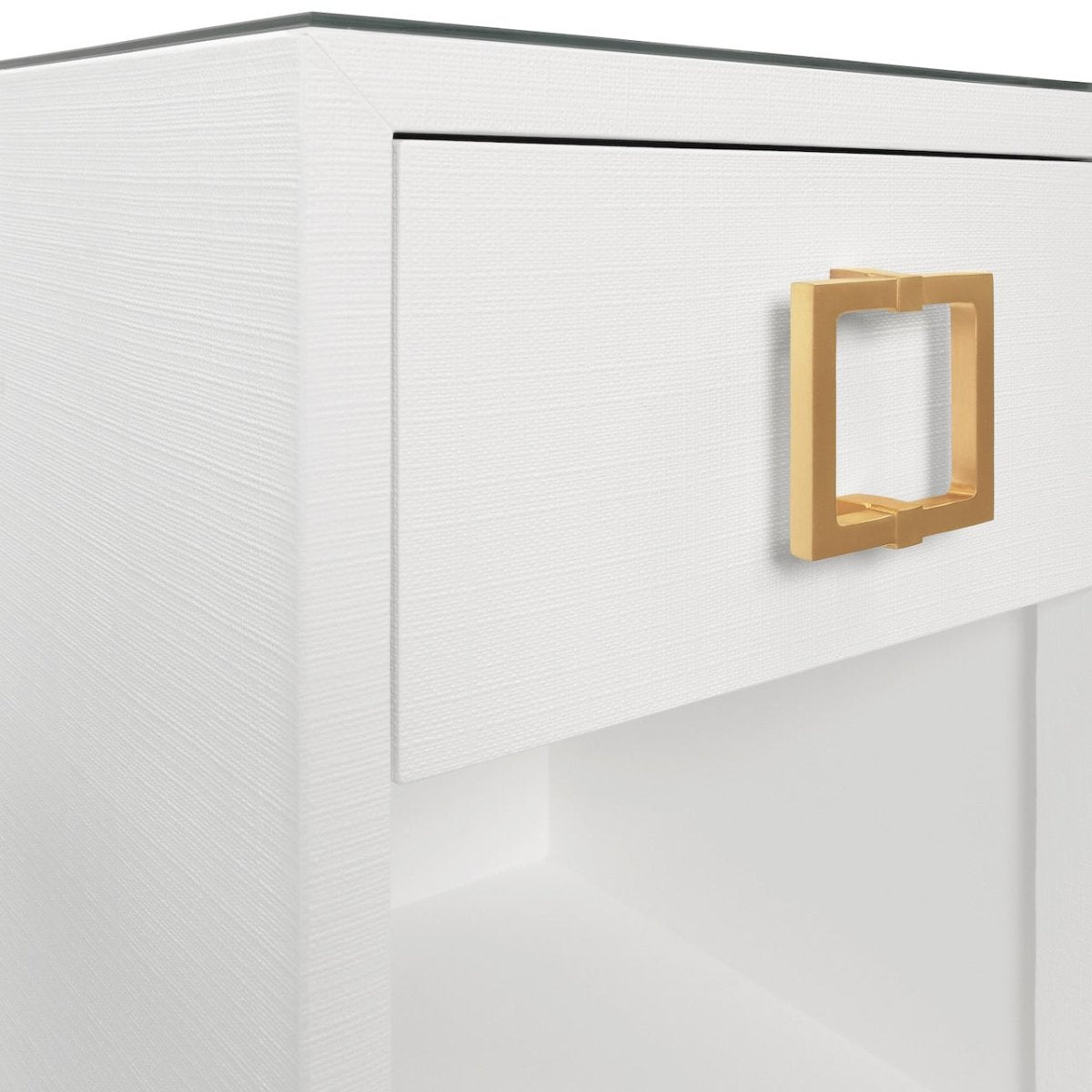 Worlds Away Blair White Side Table at Fig Linens and Home - Hardware & Drawer View