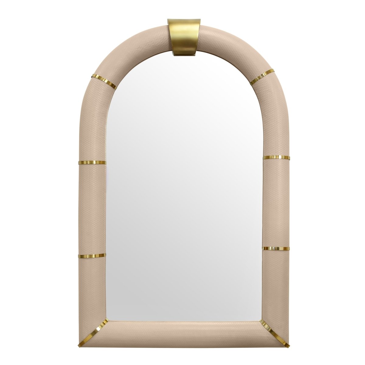 Worlds Away Bowie Arched Faux Ivory Leather Mirror 48.4" H x 2.8" W  x 30.7" D Ivory and Antique Brass at FIG LINENS AND HOME 1