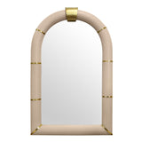 Worlds Away Bowie Arched Faux Ivory Leather Mirror 48.4" H x 2.8" W  x 30.7" D Ivory and Antique Brass at FIG LINENS AND HOME 1
