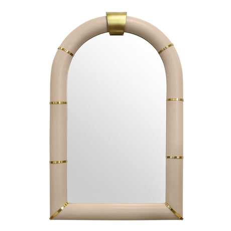 Worlds Away Bowie Arched Faux Ivory Leather Mirror 48.4" H x 2.8" W  x 30.7" D Ivory and Antique Brass at FIG LINENS AND HOME 1