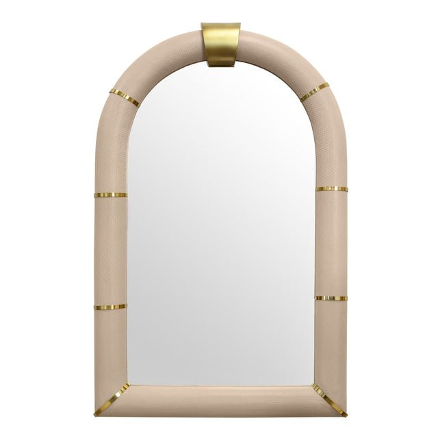 Worlds Away Bowie Arched Faux Ivory Leather Mirror 48.4" H x 2.8" W  x 30.7" D Ivory and Antique Brass at FIG LINENS AND HOME 1