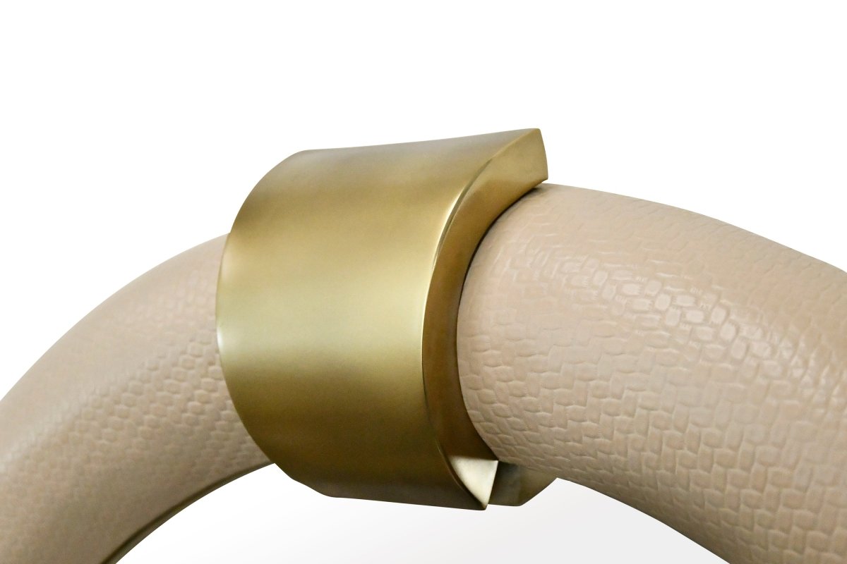 Worlds Away Bowie Arched Faux Ivory Leather Mirror 48.4" H x 2.8" W  x 30.7" D Ivory and Antique Brass at FIG LINENS AND HOME 5