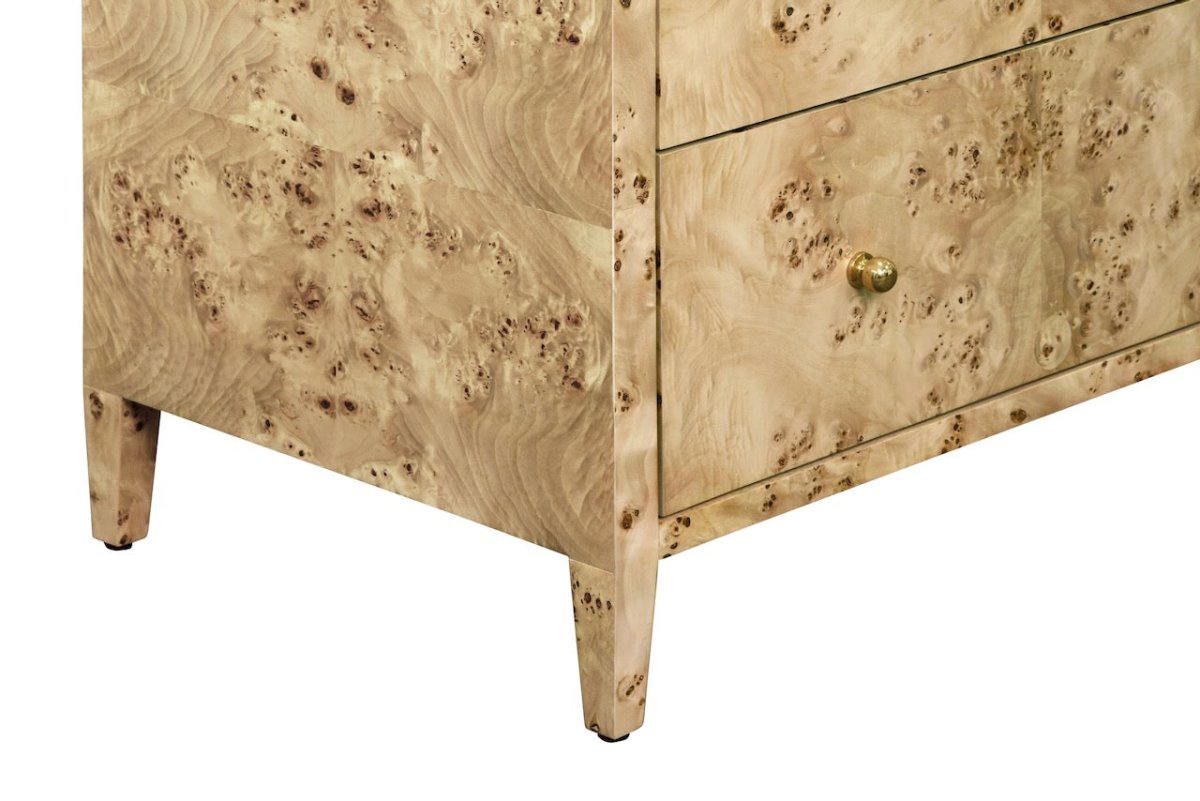 Worlds Away Carnegie Burlwood Cabinet Leg Detail at Fig Linens and Home