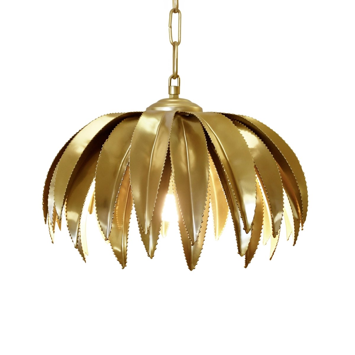 Worlds Away Fifi Palm Leaf Pendant with Antique Brass Finish - Lit Chandelier at Fig Linens and Home