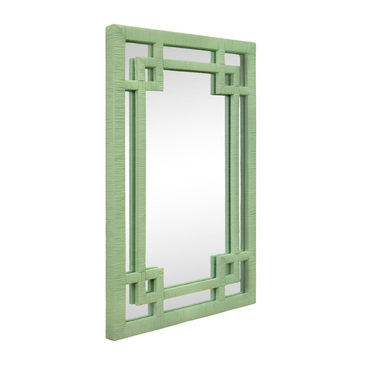 Worlds Away Geneva Sage Green Wall Mirror | Rattan at Fig Linens and Home - Angle View