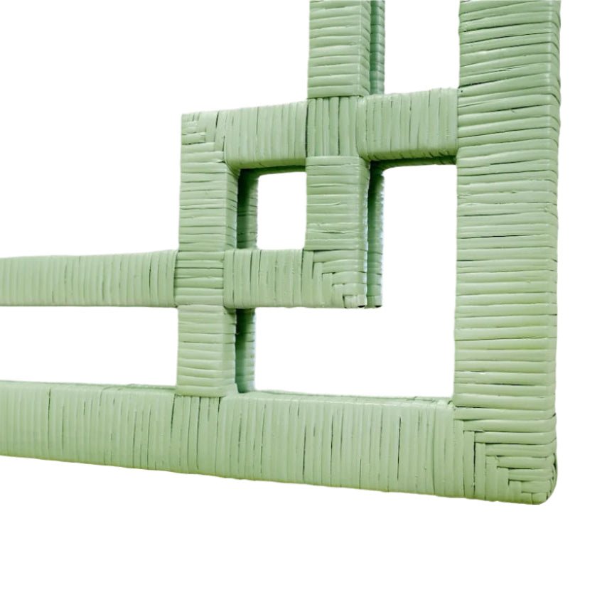 Worlds Away Geneva Sage Green Wall Mirror | Rattan at Fig Linens and Home - Detail of Corner View