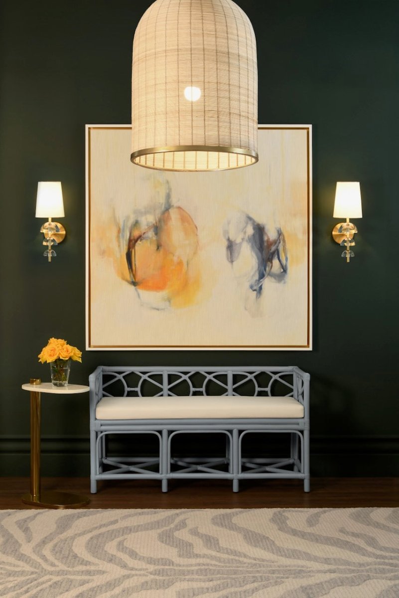 Worlds Away Laken Rattan Chandelier 27"H x "W x "D Natural Rattan & Satin Brass Hardware at FIG LINENS AND HOME 2