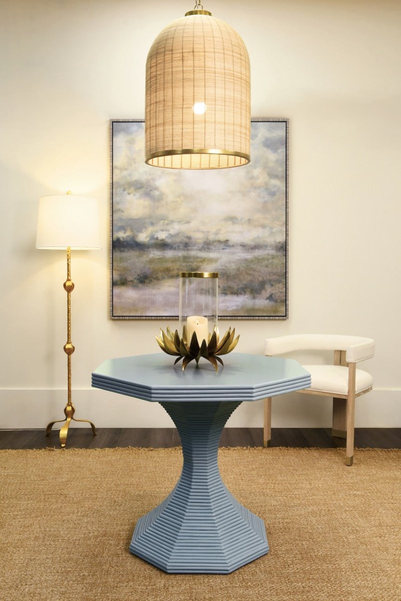 Worlds Away Laken Rattan Chandelier 27"H x "W x "D Natural Rattan & Satin Brass Hardware at FIG LINENS AND HOME 3