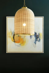 Worlds Away Laken Rattan Chandelier 27"H x "W x "D Natural Rattan & Satin Brass Hardware at FIG LINENS AND HOME 5