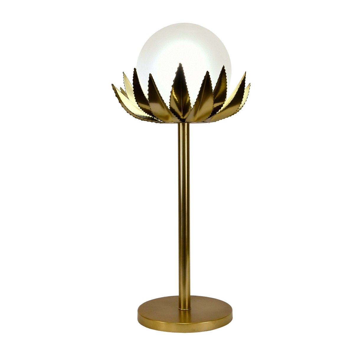 Worlds Away Moxie Brass with Globe Palm Leaf Table Lamp - View 1